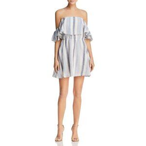 Aqua Cold Shoulder Striped Mini Dress